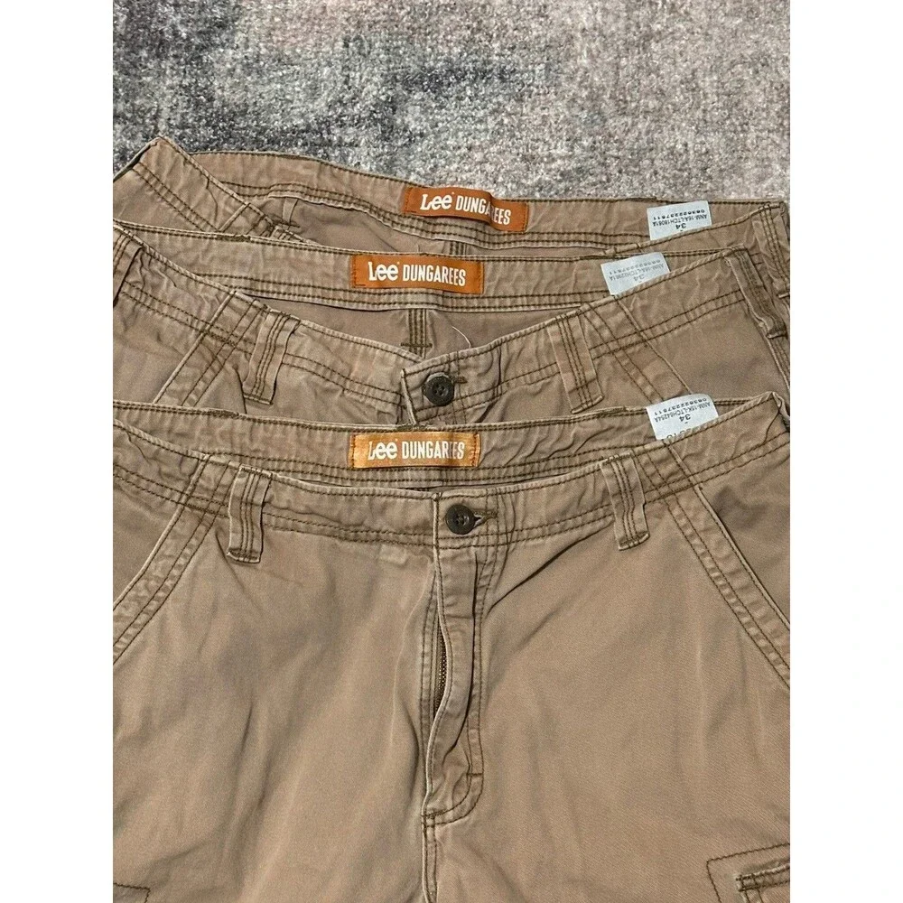 Lot of 3 Lee Dungarees Cargo Shorts Size 34 Khaki Tan Orange Label Y2K Workwear